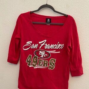 San Francisco 49ers 3/4 Sleeve Red Tee Shirt Gold Letters Size Medium NFL Team